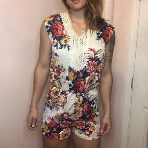 Semi-Open Back Floral Romper